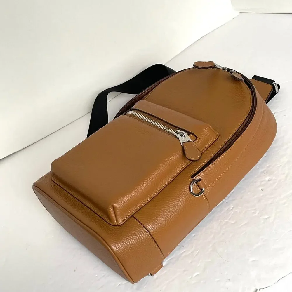 Coach West Pack Brown Pebbled Leather Sling Backpack 2540